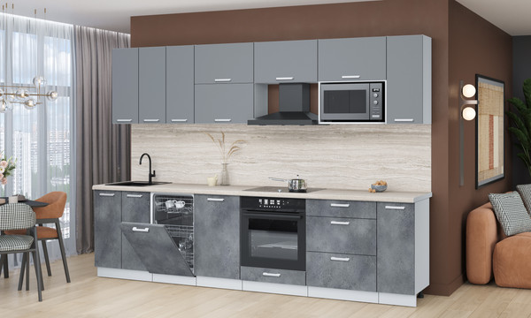 Изображение товара Кухонный гарнитур Интерлиния Мила Лайт 3.0-ПМ4  (серебро/бетон портленд/травертин серый)