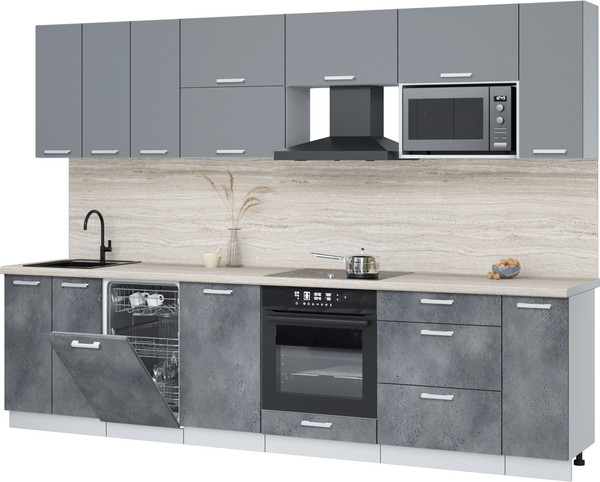 Изображение товара Кухонный гарнитур Интерлиния Мила Лайт 3.0-ПМ4  (серебро/бетон портленд/травертин серый)