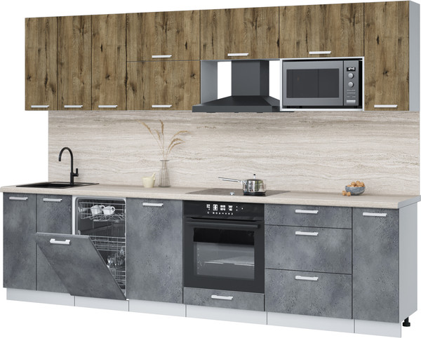 Изображение товара Кухонный гарнитур Интерлиния Мила Лайт 3.0-ПМ4 (дуб веллингтон/бетон портленд/травертин серый)