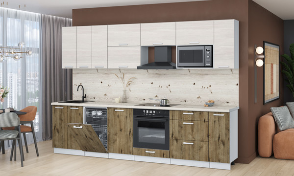 Изображение товара Кухонный гарнитур Интерлиния Мила Лайт 3.0-ПМ4 (вудлайн кремовый/дуб веллингтон/бискайская сосна)