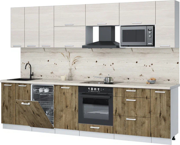 Изображение товара Кухонный гарнитур Интерлиния Мила Лайт 3.0-ПМ4 (вудлайн кремовый/дуб веллингтон/бискайская сосна)