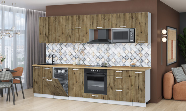 Изображение товара Кухонный гарнитур Интерлиния Мила Лайт 3.0-ПМ4 (дуб веллингтон/дуб веллингтон/дуб бунратти)