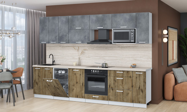 Изображение товара Кухонный гарнитур Интерлиния Мила Лайт 3.0-ПМ4  (бетон портленд/дуб веллингтон/травертин серый)