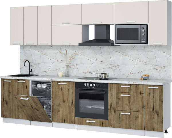Изображение товара Кухонный гарнитур Интерлиния Мила Лайт 3.0-ПМ4  (персидский жемчуг/дуб веллингтон/серый каспий)