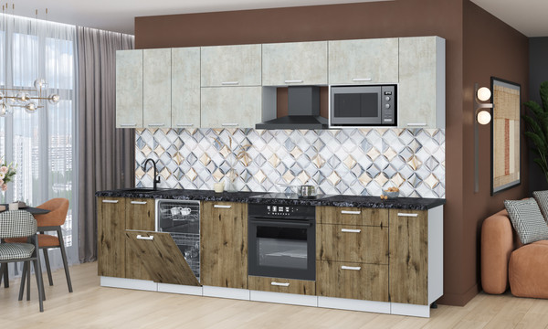 Изображение товара Кухонный гарнитур Интерлиния Мила Лайт 3.0-ПМ4  (бетон лайт/дуб веллингтон/кастилло темный)