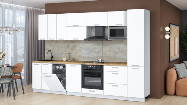 Изображение товара Кухонный гарнитур Интерлиния Мила Лайт 3.1-ПМ4  (белый платинум/белый платинум/дуб бунратти)