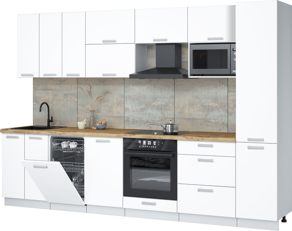 Изображение товара Кухонный гарнитур Интерлиния Мила Лайт 3.1-ПМ4  (белый платинум/белый платинум/дуб бунратти)