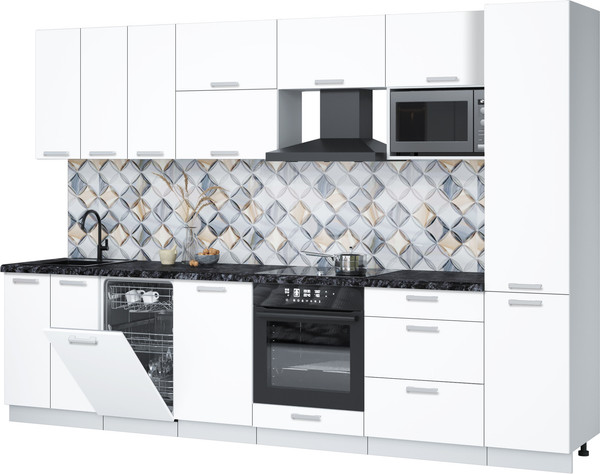 Изображение товара Кухонный гарнитур Интерлиния Мила Лайт 3.1-ПМ4 (белый платинум/белый платинум/кастилло темный)