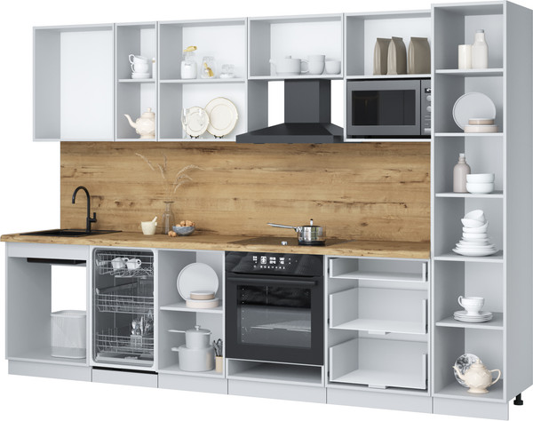 Изображение товара Кухонный гарнитур Интерлиния Мила Лайт 3.1-ПМ4  (белый платинум/белый платинум/дуб бунратти)