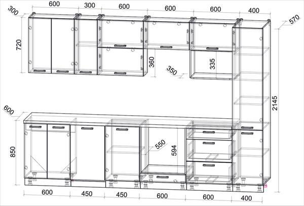 Изображение товара Кухонный гарнитур Интерлиния Мила Лайт 3.1-ПМ4  (белый платинум/белый платинум/дуб бунратти)