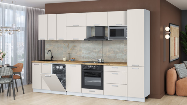 Изображение товара Кухонный гарнитур Интерлиния Мила Лайт 3.1-ПМ4  (персидский жемчуг/персидский жемчуг/дуб бунратти)