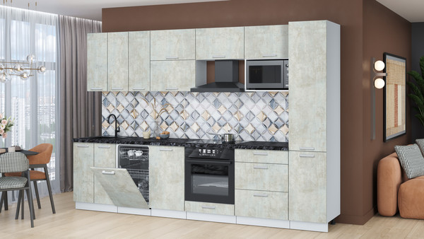 Изображение товара Кухонный гарнитур Интерлиния Мила Лайт 3.1-ПМ4  (бетон лайт/бетон лайт/кастилло темный)