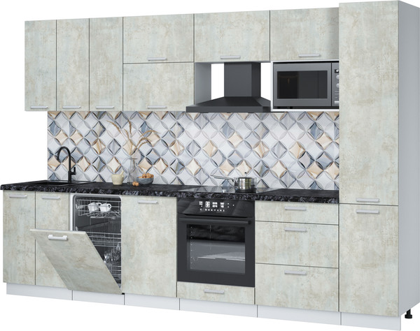 Изображение товара Кухонный гарнитур Интерлиния Мила Лайт 3.1-ПМ4  (бетон лайт/бетон лайт/кастилло темный)