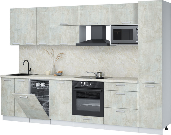 Изображение товара Кухонный гарнитур Интерлиния Мила Лайт 3.1-ПМ4 (бетон лайт/бетон лайт/опал светлый)