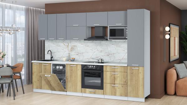 Изображение товара Кухонный гарнитур Интерлиния Мила Лайт 3.1-ПМ4 (серебро/дуб золотой/серый каспий)