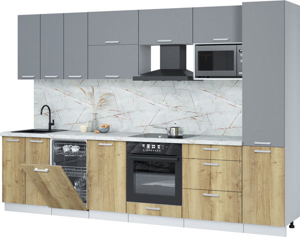 Изображение товара Кухонный гарнитур Интерлиния Мила Лайт 3.1-ПМ4 (серебро/дуб золотой/серый каспий)