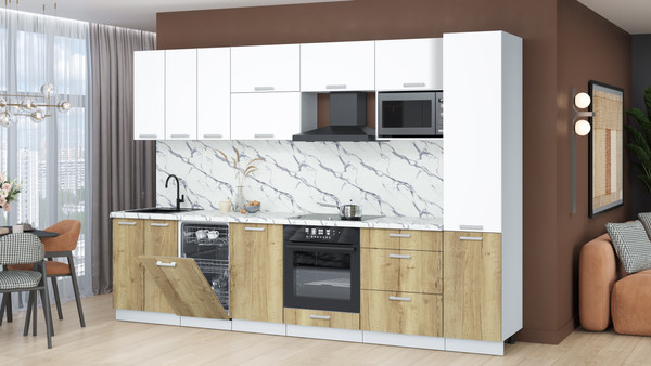 Изображение товара Кухонный гарнитур Интерлиния Мила Лайт 3.1-ПМ4 (белый платинум/дуб золотой/белый гранит)