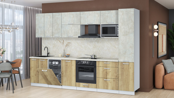 Изображение товара Кухонный гарнитур Интерлиния Мила Лайт 3.1-ПМ4 (бетон лайт/дуб золотой/опал светлый)