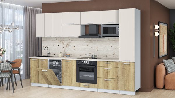 Изображение товара Кухонный гарнитур Интерлиния Мила Лайт 3.1-ПМ4 ( персидский жемчуг/дуб золотой/бискайская сосна)