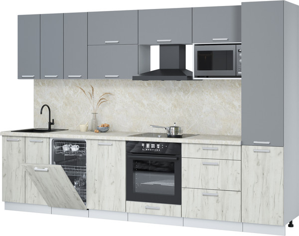 Изображение товара Кухонный гарнитур Интерлиния Мила Лайт 3.1-ПМ4  (серебро/дуб белый/опал светлый)