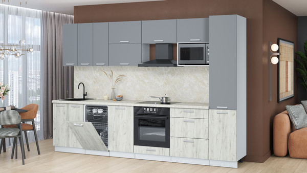 Изображение товара Кухонный гарнитур Интерлиния Мила Лайт 3.1-ПМ4  (серебро/дуб белый/опал светлый)