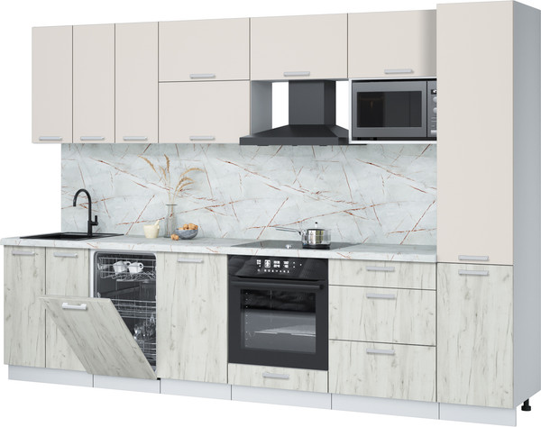 Изображение товара Кухонный гарнитур Интерлиния Мила Лайт 3.1-ПМ4 (персидский жемчуг/дуб белый/серый каспий)