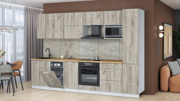 Изображение товара Кухонный гарнитур Интерлиния Мила Лайт 3.1-ПМ4  (дуб серый/дуб серый/дуб бунратти)