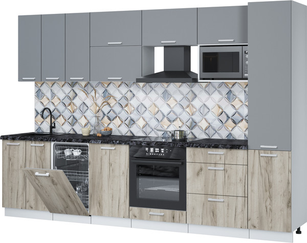 Изображение товара Кухонный гарнитур Интерлиния Мила Лайт 3.1-ПМ4 (серебро/дуб серый/кастилло темный)