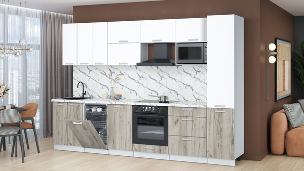 Изображение товара Кухонный гарнитур Интерлиния Мила Лайт 3.1-ПМ4 (белый платинум/дуб серый/белый гранит)