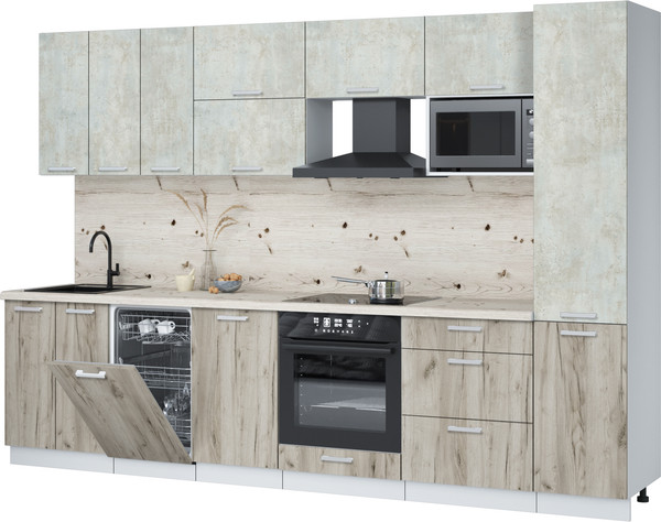 Изображение товара Кухонный гарнитур Интерлиния Мила Лайт 3.1-ПМ4 (бетон лайт/дуб серый/бискайская сосна)