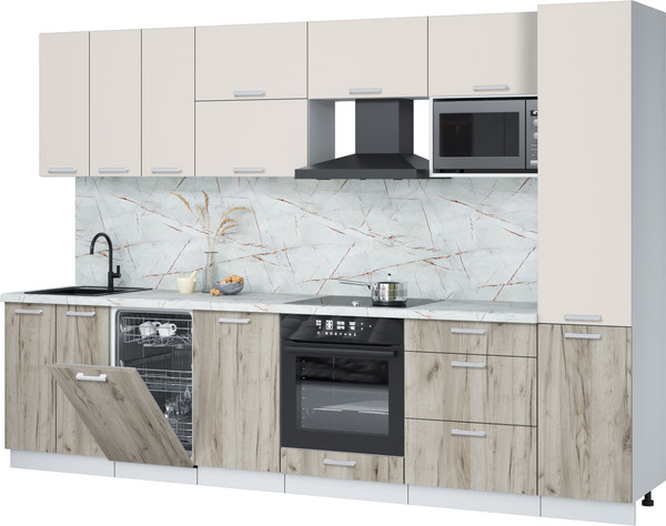 Изображение товара Кухонный гарнитур Интерлиния Мила Лайт 3.1-ПМ4 (персидский жемчуг/дуб серый/серый каспий)