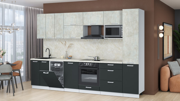 Изображение товара Кухонный гарнитур Интерлиния Мила Лайт 3.1-ПМ4 (бетон лайт/антрацит/опал светлый)