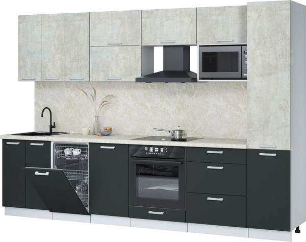 Изображение товара Кухонный гарнитур Интерлиния Мила Лайт 3.1-ПМ4 (бетон лайт/антрацит/опал светлый)