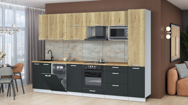 Изображение товара Кухонный гарнитур Интерлиния Мила Лайт 3.1-ПМ4 (дуб золотой/антрацит/дуб бунратти)