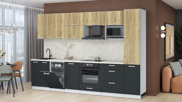 Изображение товара Кухонный гарнитур Интерлиния Мила Лайт 3.1-ПМ4  (дуб золотой/антрацит/опал светлый)