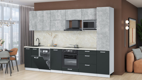 Изображение товара Кухонный гарнитур Интерлиния Мила Лайт 3.1-ПМ4 (бетон/антрацит/опал светлый)