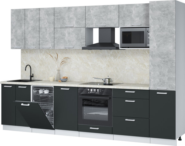 Изображение товара Кухонный гарнитур Интерлиния Мила Лайт 3.1-ПМ4 (бетон/антрацит/опал светлый)