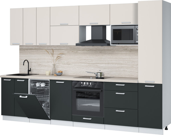 Изображение товара Кухонный гарнитур Интерлиния Мила Лайт 3.1-ПМ4 (персидский жемчуг/антрацит/травертин серый)