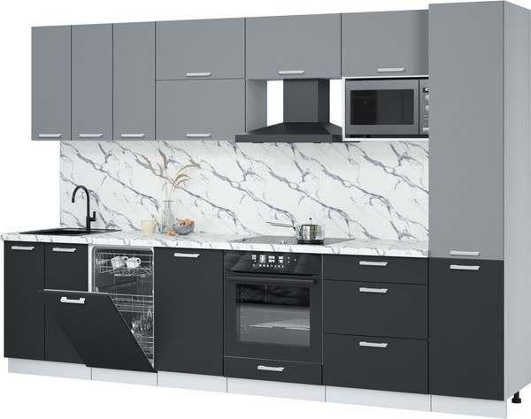 Изображение товара Кухонный гарнитур Интерлиния Мила Лайт 3.1-ПМ4 (серебро/антрацит/белый гранит)