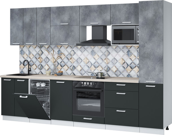 Изображение товара Кухонный гарнитур Интерлиния Мила Лайт 3.1-ПМ4 (бетон портленд/антрацит/травертин серый)