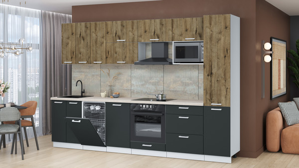 Изображение товара Кухонный гарнитур Интерлиния Мила Лайт 3.1-ПМ4 (дуб веллингтон/антрацит/травертин серый)