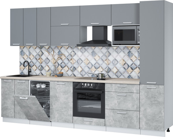 Изображение товара Кухонный гарнитур Интерлиния Мила Лайт 3.1-ПМ4 (серебро/бетон/травертин серый)