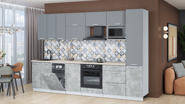 Изображение товара Кухонный гарнитур Интерлиния Мила Лайт 3.1-ПМ4 (серебро/бетон/травертин серый)