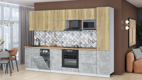 Изображение товара Кухонный гарнитур Интерлиния Мила Лайт 3.1-ПМ4 (дуб золотой/бетон/дуб бунратти)