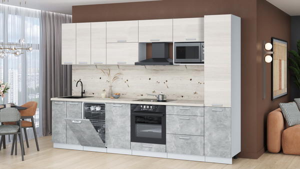 Изображение товара Кухонный гарнитур Интерлиния Мила Лайт 3.1-ПМ4  (вудлайн кремовый/бетон/бискайская сосна)