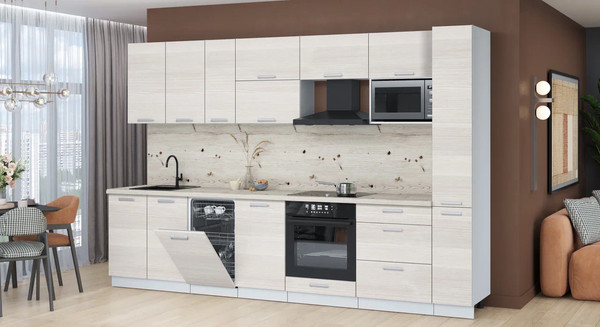 Изображение товара Кухонный гарнитур Интерлиния Мила Лайт 3.2-ПМ4 (вудлайн кремовый/вудлайн кремовый/бискайская сосна)