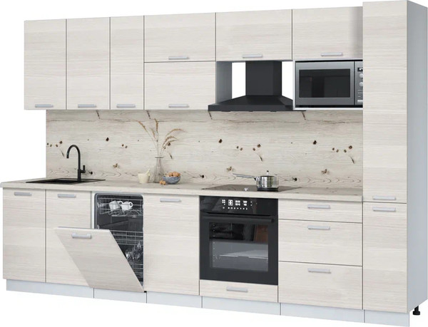 Изображение товара Кухонный гарнитур Интерлиния Мила Лайт 3.2-ПМ4 (вудлайн кремовый/вудлайн кремовый/бискайская сосна)