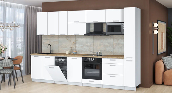 Изображение товара Кухонный гарнитур Интерлиния Мила Лайт 3.2-ПМ4  (белый платинум/белый платинум/дуб бунратти)