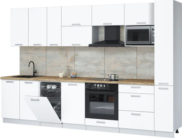 Изображение товара Кухонный гарнитур Интерлиния Мила Лайт 3.2-ПМ4  (белый платинум/белый платинум/дуб бунратти)