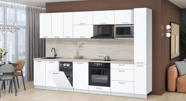 Изображение товара Кухонный гарнитур Интерлиния Мила Лайт 3.2-ПМ4  (белый платинум/белый платинум/травертин серый)